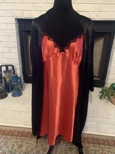CORAL BLACKLIQUID SATIN SECRET TREASURES WOMEN'S NIGHTGOWN ROBE PEIGNOIR SET XL