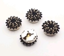 4 Vintage Beaded Sewing Button Covers Black Beads Matching Set Retro Art Deco