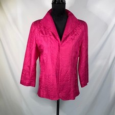 Chico s Open Blazer Jacket Hot Pink Embroidery Pattern Size 1