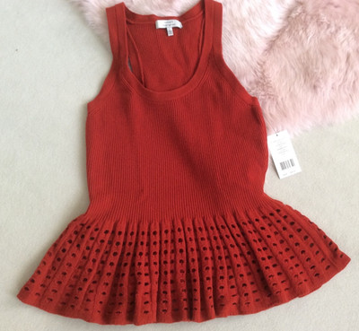Robert Rodriguez Luxus Strick Pull Peplum Design L Herbst rot Cashmere Wolle$325