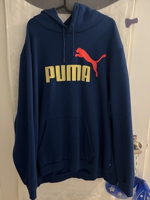 PUMA Men's Blue Pullover Fleece Hoodie Logo Hooded Pockets Size 3XL