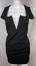 Pretty Little Thing Black Short Sleeve V Plunge Bodycon Dress Size 8 New F451