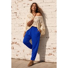 Vintage Cobalt Blue Tapered Pants High Rise Elastic Waist USA Made Size 20