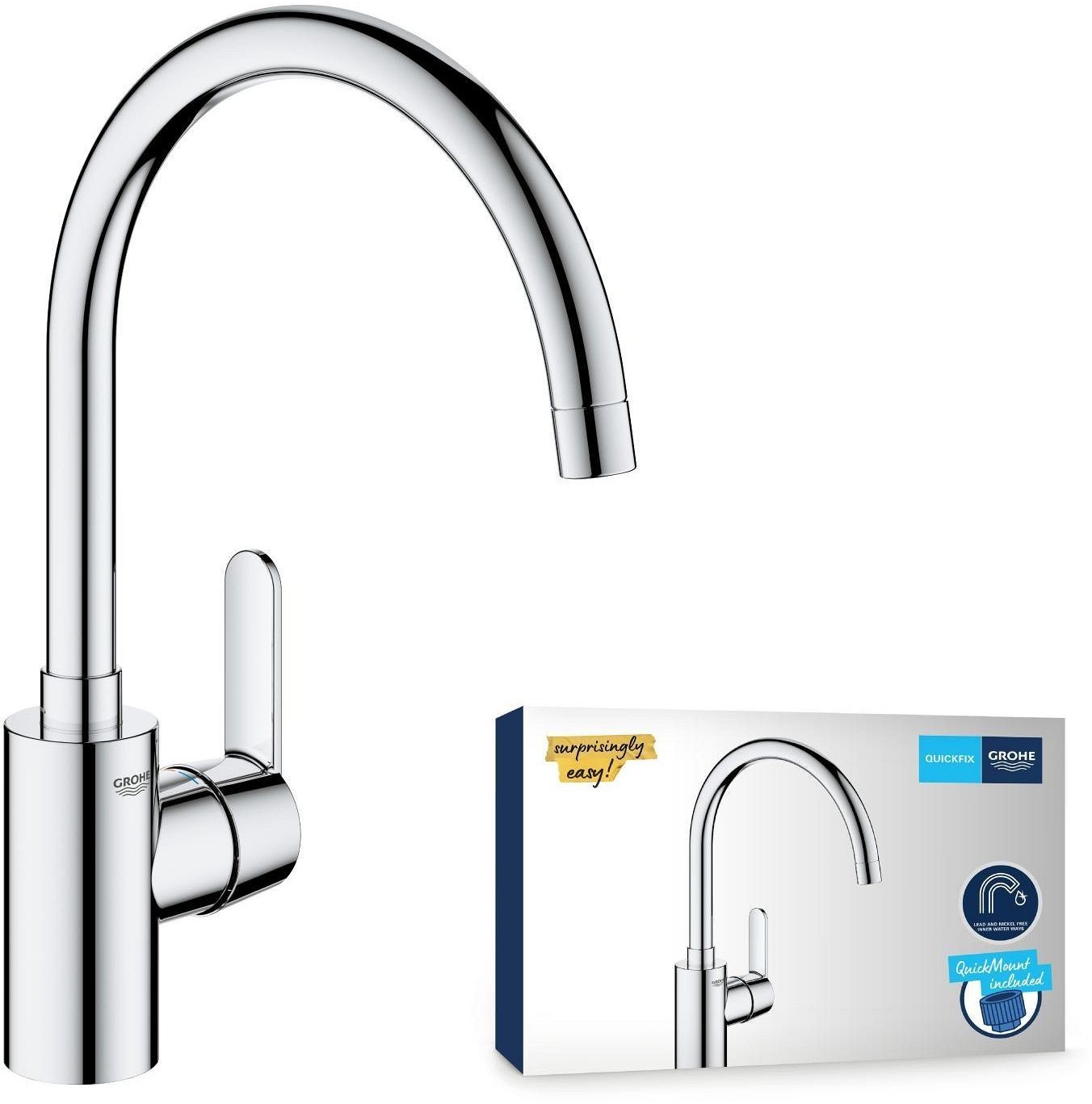 Mitigeur de cuisine GROHE Get chromé avec bec haut en C pivotant à 150 degrés