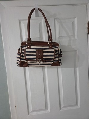 CHAPS Blue Cream Brown Striped Nautical Theme Shoulder Bag Purse