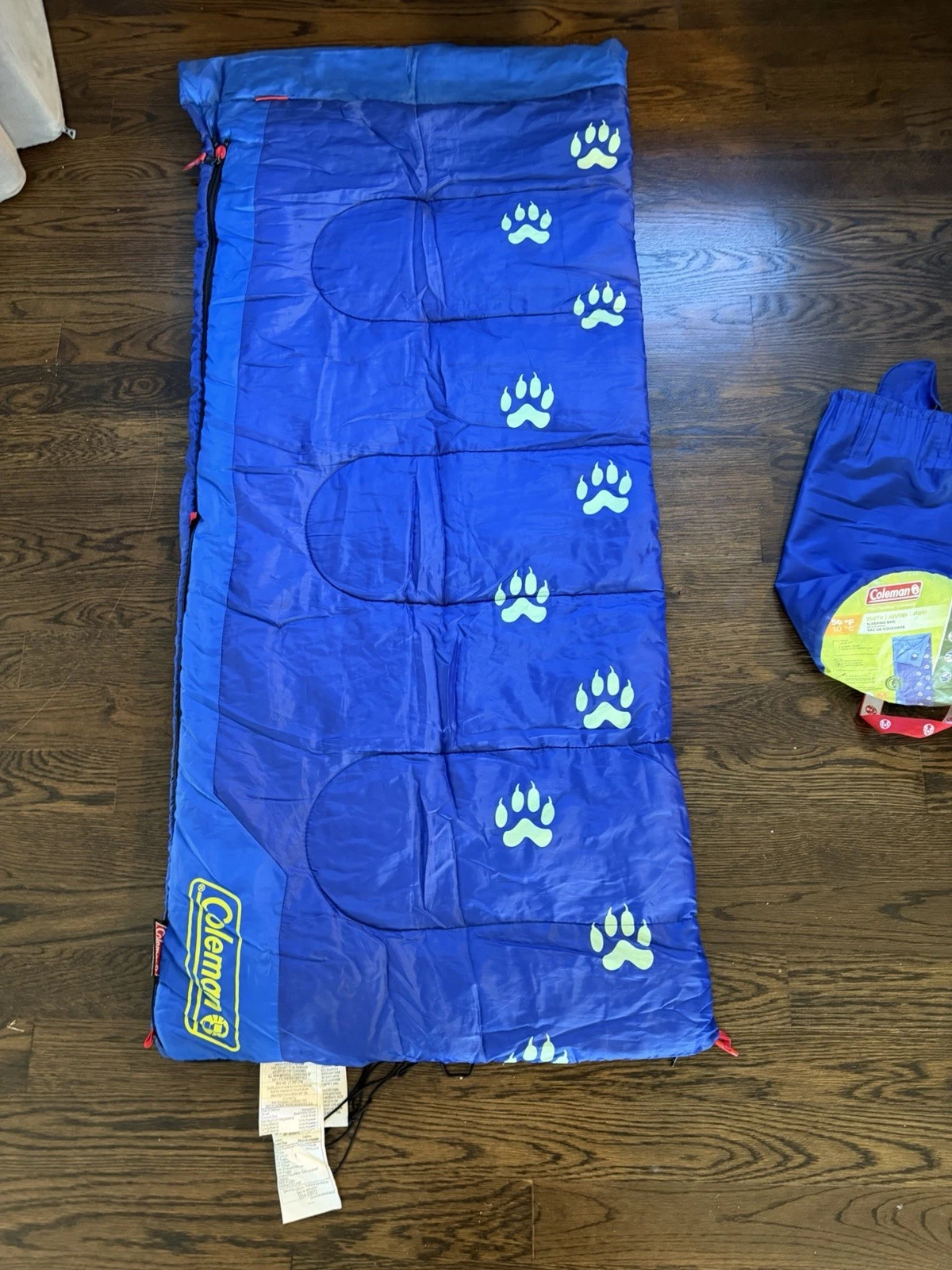 Coleman Kids/Youth Sleeping Bag 60 x 26” Glow In The Dark (Blue) Bear Paw
