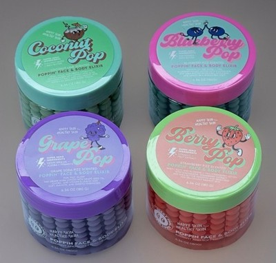 4x Full Set Poppin Face & Body Elixir Set Coconut Berry Grape Blueberry 6.34oz