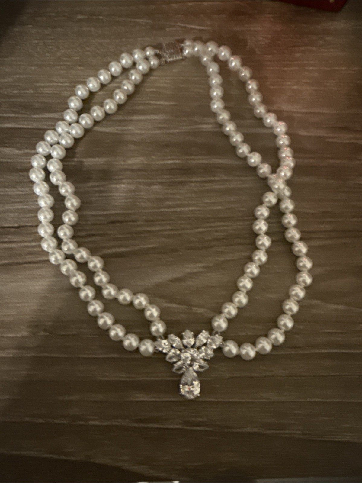 Sterling Silver Double Stranded Simulated Pearl N… - image 1