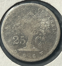 Antique 1865 GW Silver 25 Centavos Costa Rica  coin Grade Nice Patina Circulated
