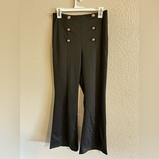 Cider Black Flare Pants with Gold Buttons