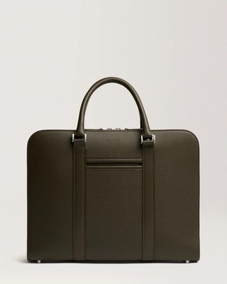Carl Friedrik Palissy Single Zip Briefcase   Dark Olive Grained Leather