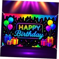 Neon Happy Birthday Banner 71x43 Inch Glow in the Neon Happy Birthday Banner 5
