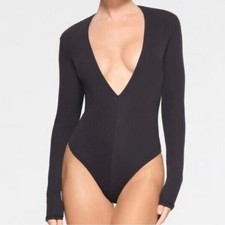 Skims Fits Everybody Plunge Thong Bodysuit in Onyx Black Size Large