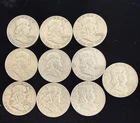 1960-1963 Ben Franklin Half Dollar 50c 90% Silver 10 Coin Lot