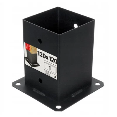 Support de poteau 120 x 120 mm noir manchon _ visser rev_tu de poudre - Photo 1/4