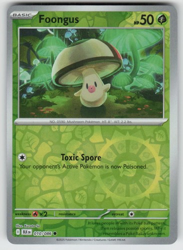 Foongus 010/086 Common Black Bolt Pokemon Reverse Holo Near Mint