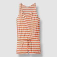 Ella Moss Girl's Orange Stripe-Print Romper Swimsuit Cover-Up Size M