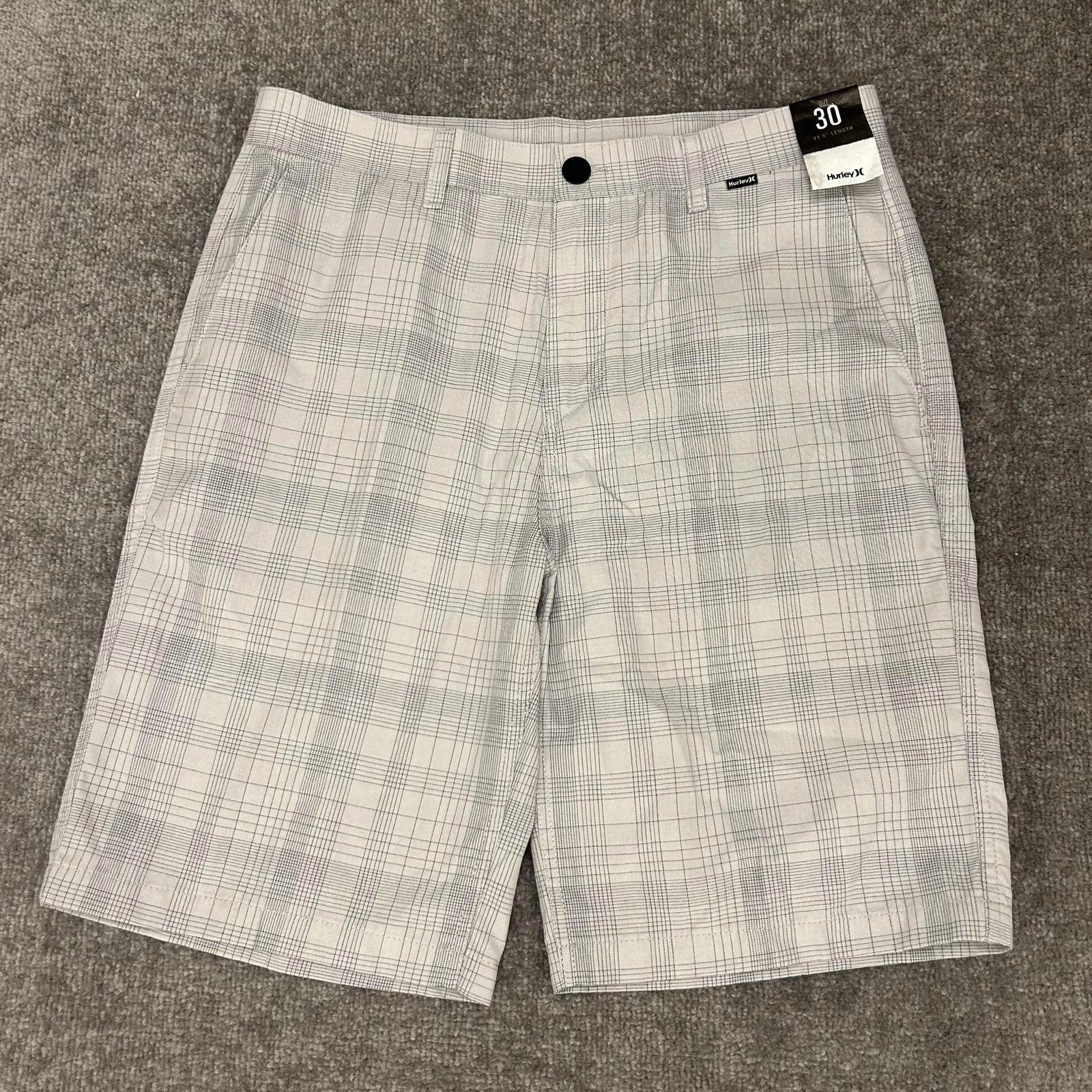Hurley Shorts Mens 30 Gray Plaid Chino Walkshort Casual Golf Pockets NEW