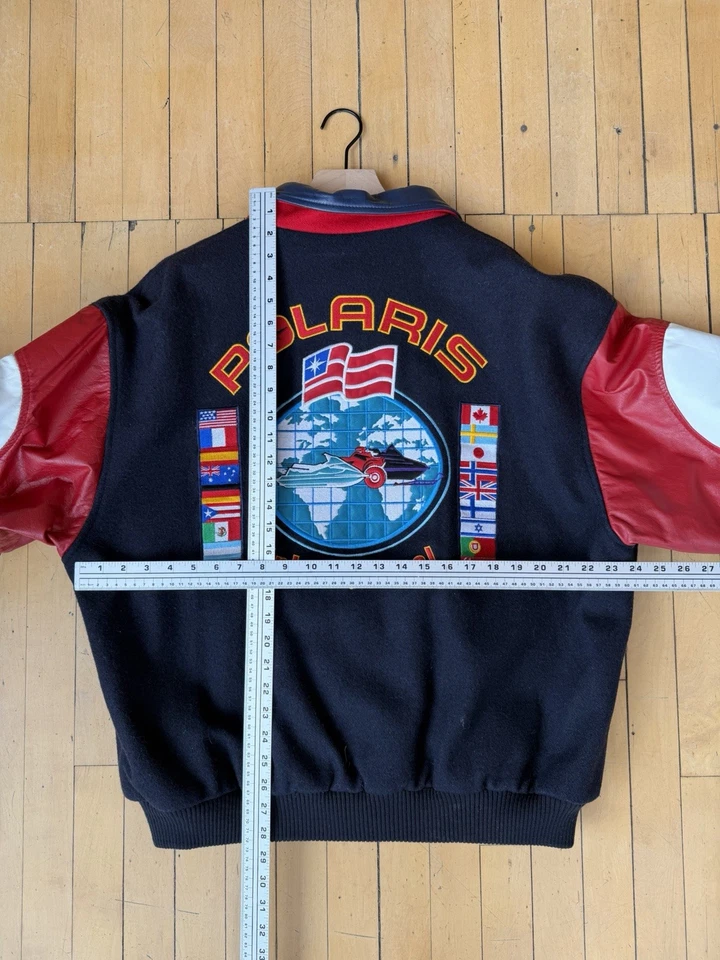 Vintage Polaris Snowmobiles International Leather Wool Varsity Jacket Men’s L - Image 3 of 4