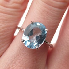 925 Sterling Silver Real Oval-Cut Blue Topaz Ring Size 7.25