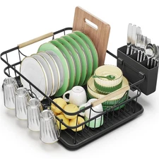 Dish Drying Rack High-Sided for Kitchen Counter Drainer with Utensil Holder