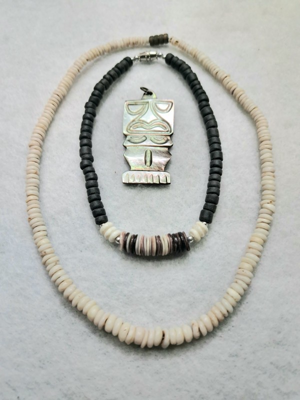 Vintage Hawaiian Lot Surfer Puka Heishi Maori Necklace Pendant Anklet