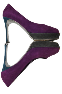 YSL Saint Laurent Rive Gauche Pumps Shoes 39.5 Purple Platform Heels Peep Toe