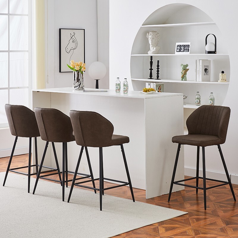 4X Brown PU Bar Stools Breakfast Pub Chair Footrest Kitchen Seat Height