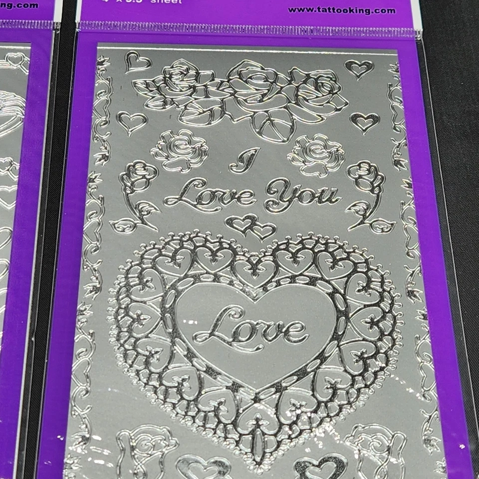 Pegatina Rey - Pegatinas Despelables - Plata Lote 3 Nuevas - Flores Corazones - 4 x 9,5" Foto 4 de 4