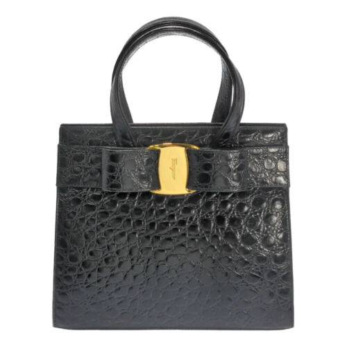 Salvatore Ferragamo Vara Ribbon/Embossed Leather Handbag/BA21/4178/Black - Picture 1 of 10
