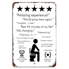 Amazing Experience - Will Poop Here Again Five Stars Funny Bathroom Sign