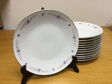 12 MITTERTEICH Bavaria 9 1/2” Luncheon Plates, Purple Roses w/Gold Trim