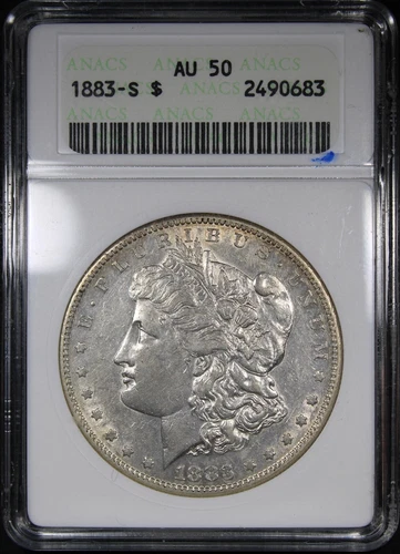 1883-S Morgan Dollar ANACS AU50 Soapbox Holder Circulated Great Detail