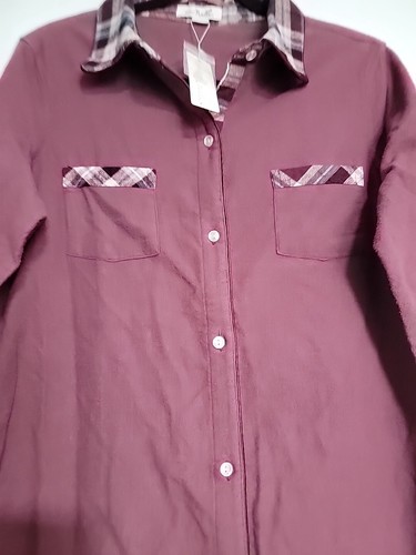 SIMPLY NOELLE Women's Size S/M Night Shirt Tab Sleeve Plum Plaid 100% Cotton NWT - Picture 3 of 11