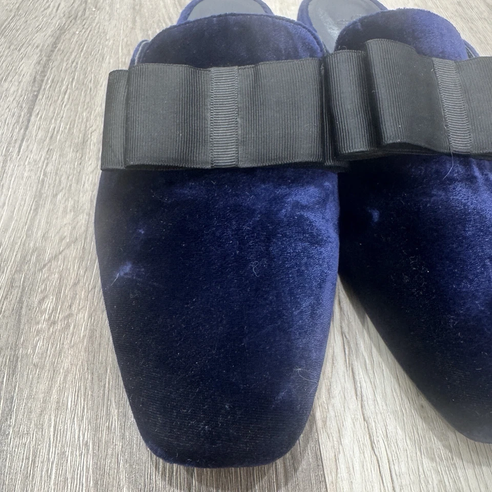 Joie Jean Velvet Mule Womens 39 8 Blue Grosgrain Bow Old Money Classic - Image 3 of 4