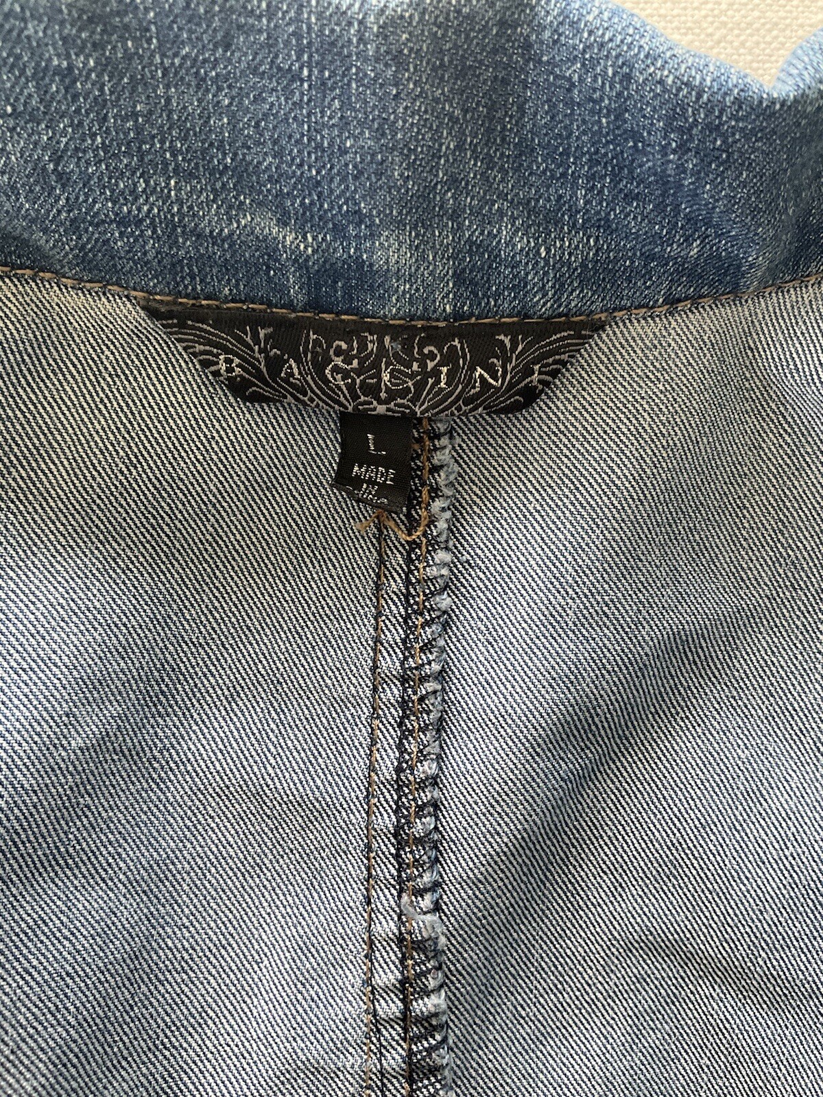 Baccini Denim Snap Button Jacket Size Large - image 4