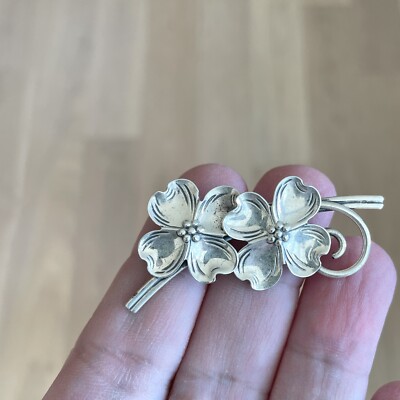 Beau Sterling Silver Dogwood Brooch Pin 2'' Long Vintage