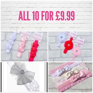 Baby Girls Headband Bundle Romany Spanish Diamante Flower Pink