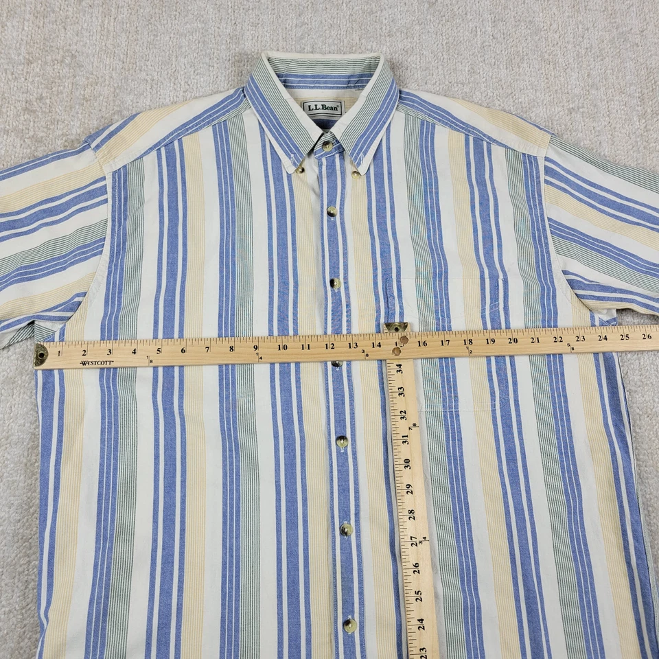 Vintage LL Bean Denim Shirt Mens XL Blue Striped Short Sleeve Button Up 80s USA - Image 3 of 4