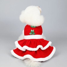 Pet Christmas Coat Dog Cat Clothes Xmas Dress Red Bow Skirt Pets Cat Warm Dress