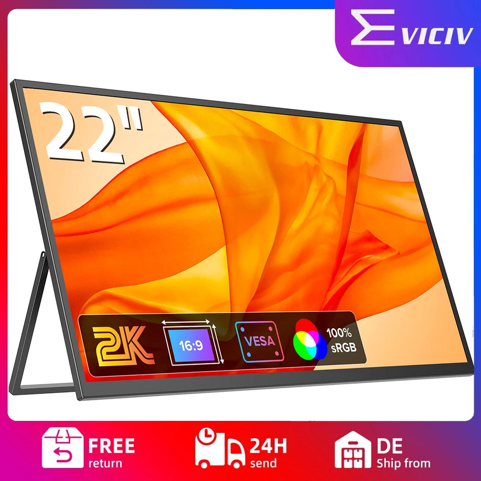 EVICIV Portable Monitor 22,0 Zoll Tragbarer Mobiler IPS Bildschirm QHD 2560x1440