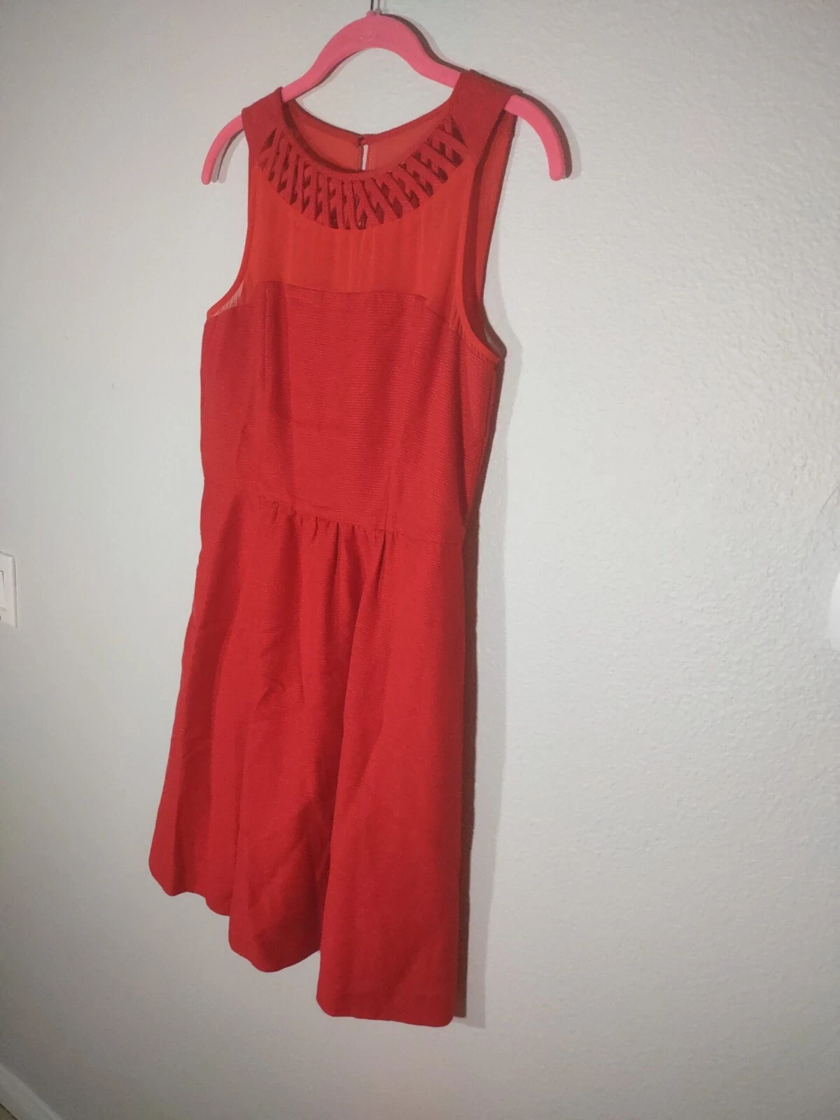 VETEMENTS Abito Anthropologie Maeve scollo a reticolo rosso senza maniche aderente e tasche svasate taglia 6