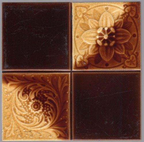 J. H. Barratt & Co., Ltd.- c1895 - Dos azulejos de cuarto de ámbar y marrón - antiguos - Imagen 4 de 8