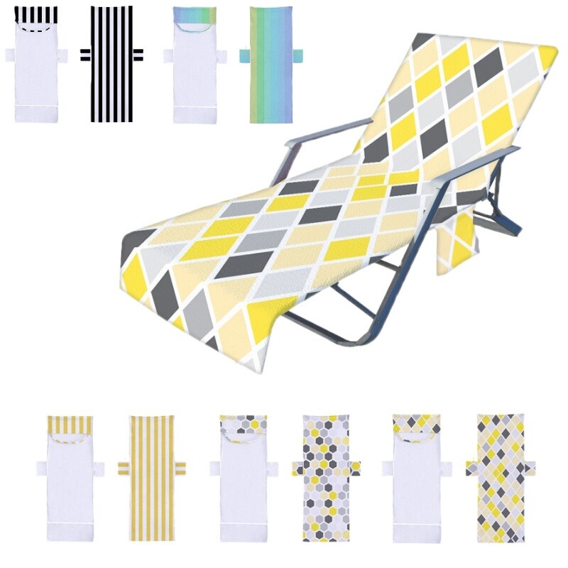 Sun Lounger Cover Beach Sunbed Towels w/Pockets Chaise Lounge