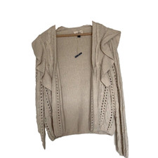 New Universal Thread cable Knit Open Ruffle Cardigan Small Tan Ecru Cottagecore