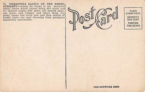 Postcard GERMANY: Ehrenfels Castle on the Rhine, DB 1910's Unposted - Picture 2 of 2