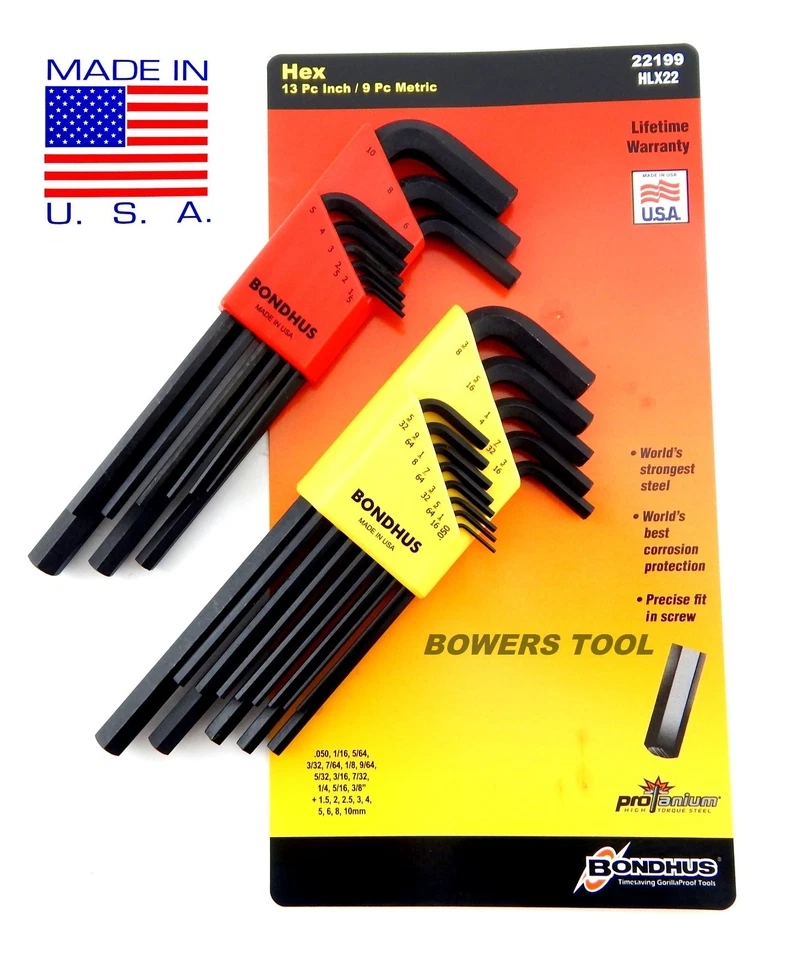 Bondhus 22pc Hex L Wrench Set Metric SAE Standard Inch MADE IN USA 22199 - Image 2 of 4