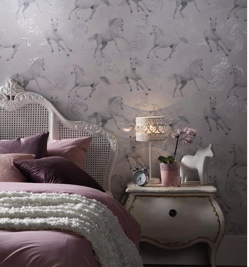 Carmarillo Horse Pattern Silver Glitter Childrens Wallpaper 667300 eBay