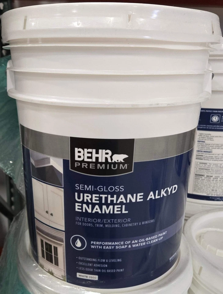 Behr 5 gal. White Urethane Alkyd Semi-Gloss Enamel Interior Exterior Paint Trim - Image 3 of 4
