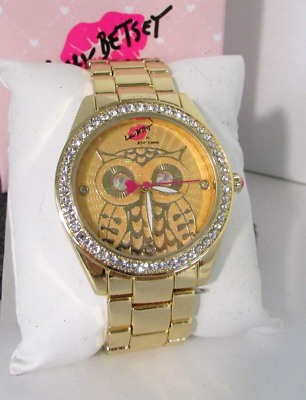 Betsey Johnson Owl Watch Rhinestones Gold-tone Bracelet NEW  display picture 2